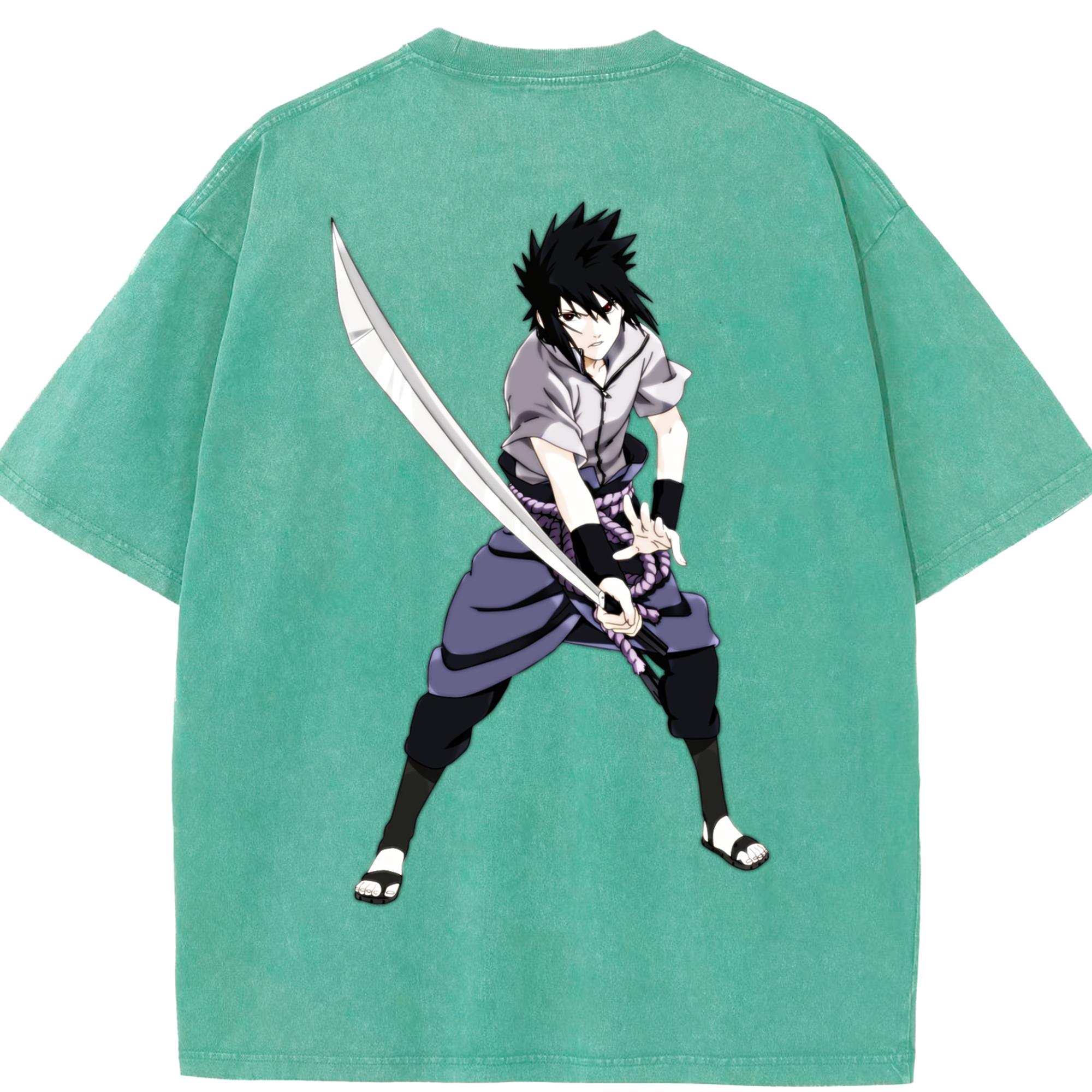 （画像用） NARUTO -ナルト- うちは サスケ Uchiha Sasuke 綿100% ヴィンテージ風 半袖Tシャツ（背面プリント）